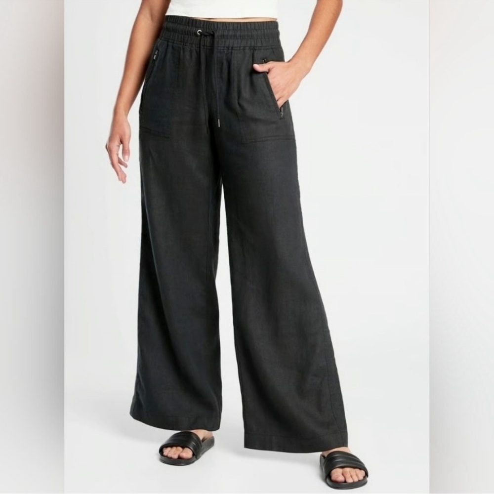 Athleta Cabo Linen Wide Leg Pants Black Womens 4 Minimalist - Picture 9 of 9